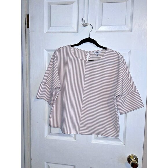 EXPRESS Striped Dolman Sleeve Minimalist Blouse Scoop Neck Sz XS - Picture 2 of 11
